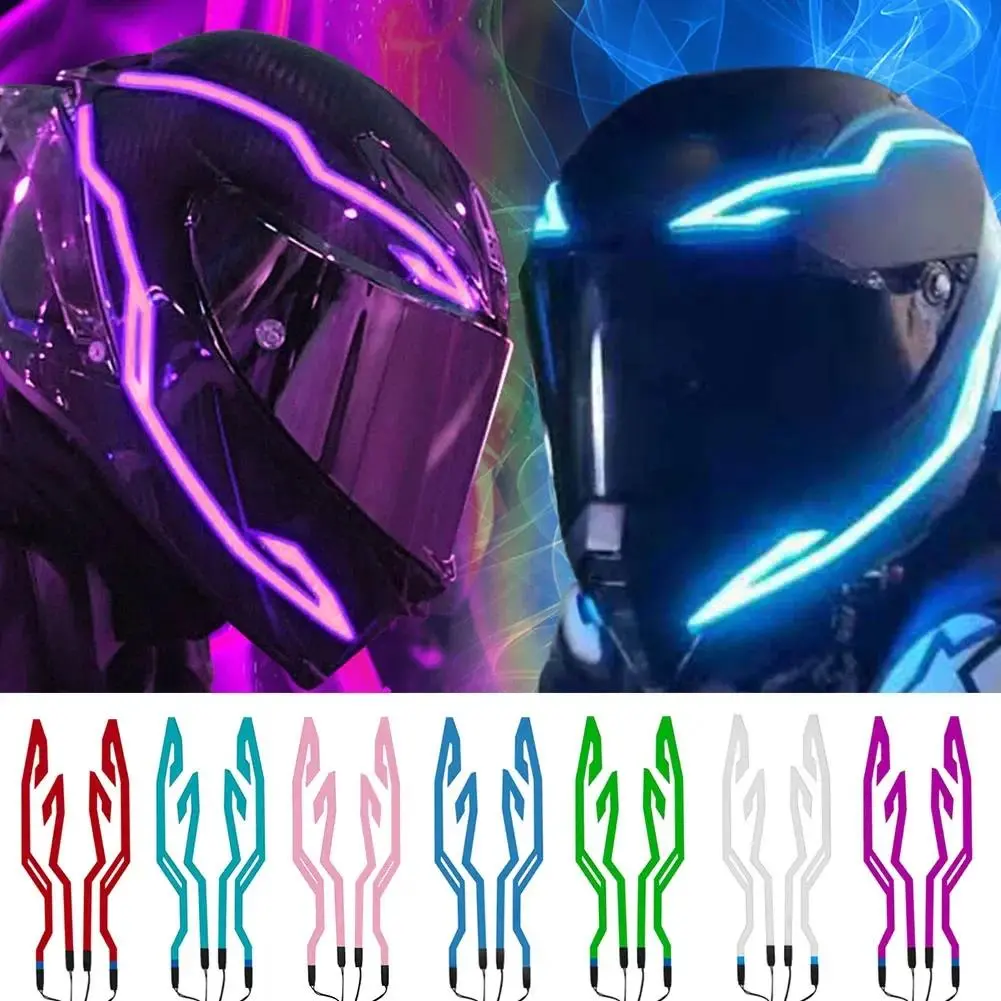 Waterproof Motorcycle Bike Helmet LED Cold Light Strip EL Sticker 4 Flashing Warning Lights Night Riding Helmet Kit