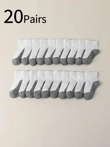 20 Pairs Kids Socks, Unisex Student Sports Socks, Odor-Resistant, Bottom, Patch, Medium-Length, Spring & Fall, Comfortable, Durable