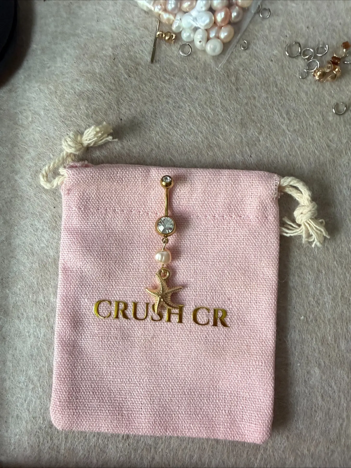 Boho Freshwater Pearl Flower Tassel Belly Button Ring Gold Starfish CZ Vacation Body Jewelry Piercing Jewelry