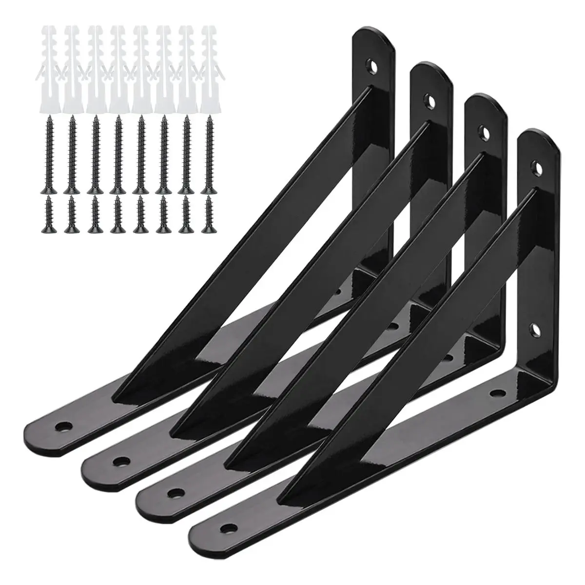 Heavy Duty Shelf Brackets, 8 X 5 Inch Wall Mount L Steel Bracket for Floating Shelf, Black, 4 Pack
