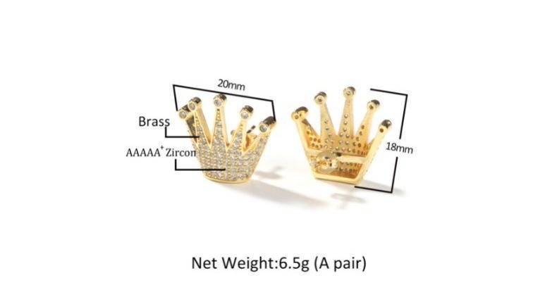 [ICE HUE]18K Gold Vacuum Plated Copper with 5A+ Sri Lanka Zircon Crown Diamond Earrings Miami Italy Mexico & Micro Inspired for Women & Men Luxury Jewelry,Daily Wear,Casual Fashion,Gift Idea,Chicano,Classic,Hip Hop,Simple,Sporty Style