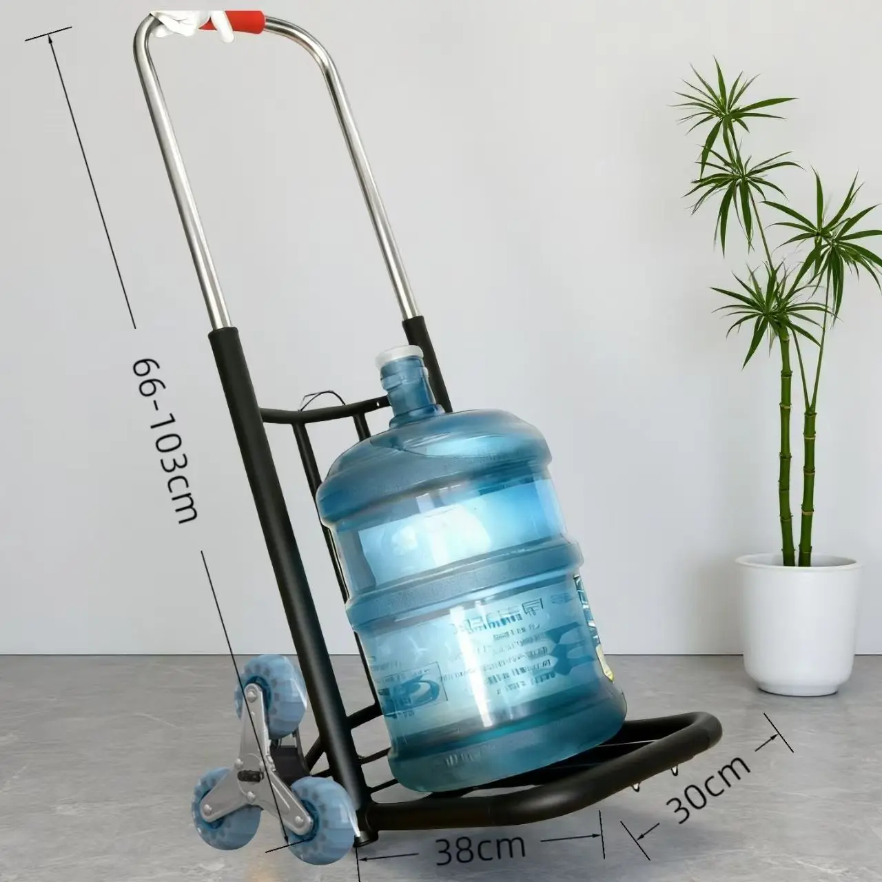 Upgraded Foldable Rolling Stair Climbing Hand Truck Dolly, 385LBS Heavy Duty Collapsible Cart with Thickened 28mm Steel Tube, Telescopic Handle, Silent 6-Wheels for 5gal Water Jugs, Propane Tanks, Rectangle Foldable Flats & Free Bungee Cords, Folding Roll