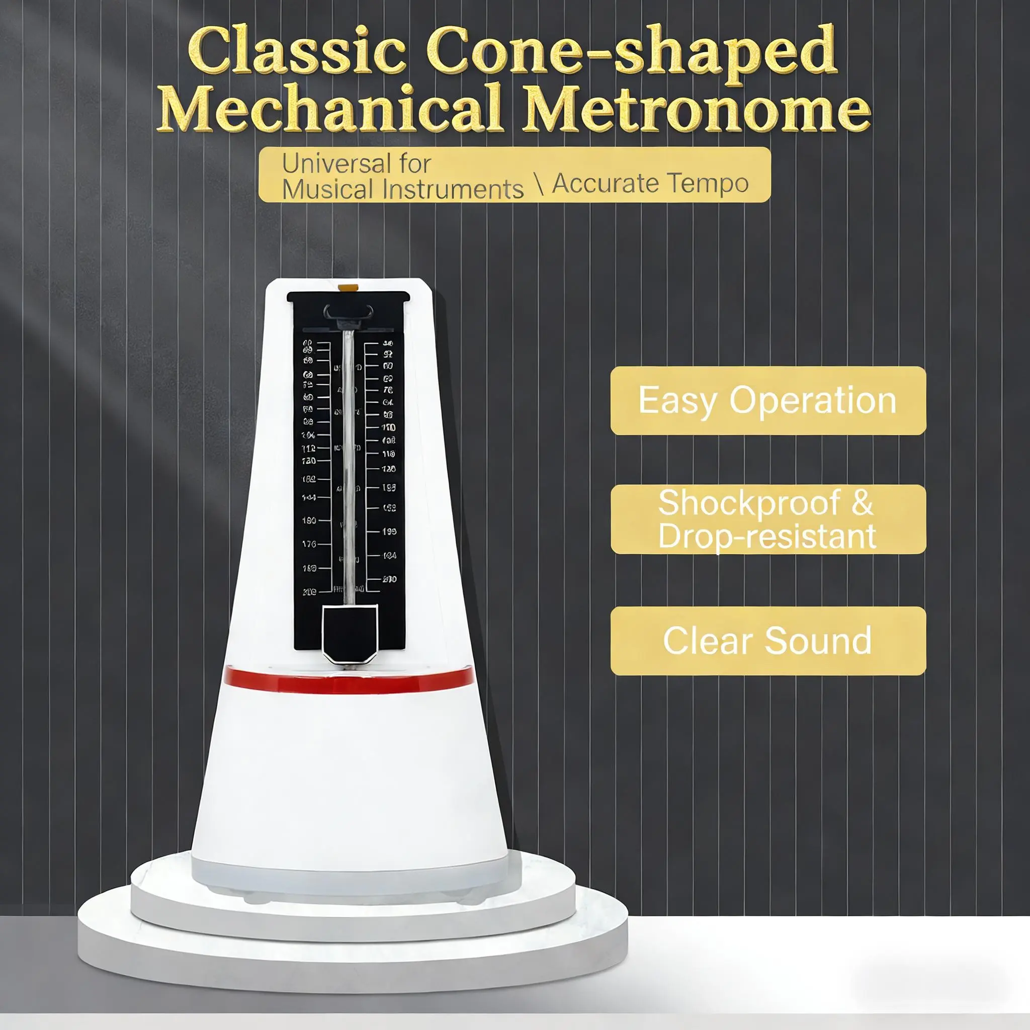 Classic Conical Mechanical Metronome, Universal Rhythm Device, Precision Timing Tool, Ideal for Musicians & Composers