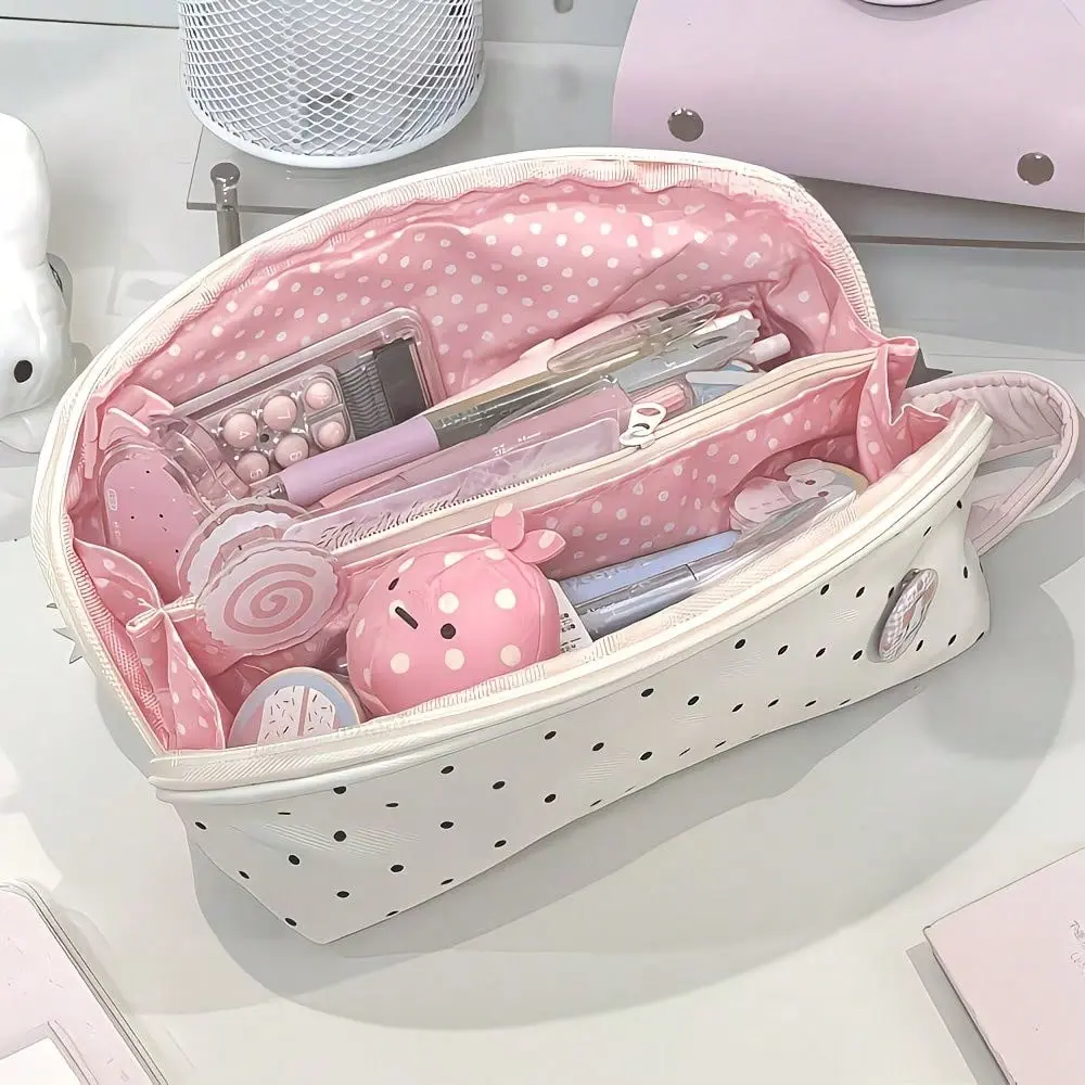 Cute Shell Multi-Layer Stationery Organizer Bag, Soft Polka Dot Design, Perfect for Students, High-Style Girlie Pencil Case, Office Supplies, Back-To-School Season