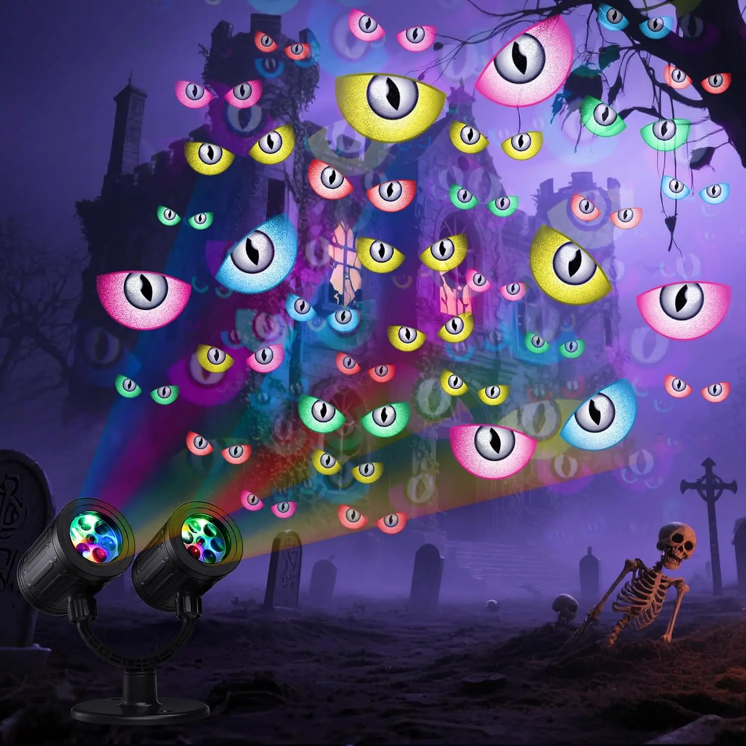 Toodour Halloween Projector Lights Outdoor, Double Head Dynamic Halloween Lights Projector with Timer, Waterproof Spooky Eye Decorations Light for Indoor Outdoor Home Window Wall Decorations