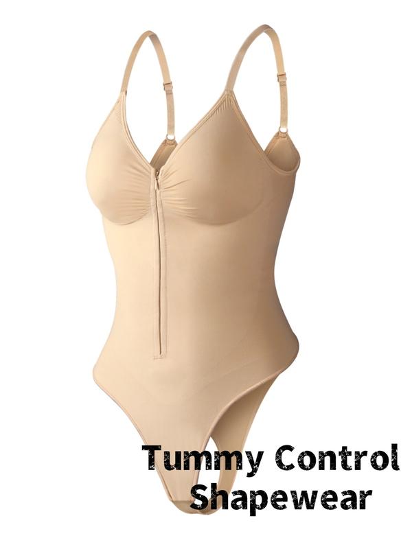 Women's Seamless Shapewear Bodysuit, Front Zipper Design, Tummy Control Thong Style, All Seasons Wearable, Comfortable Fit, Seamless Compression Body