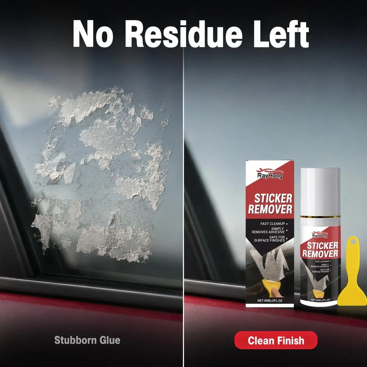 Multi-Functional Residue Remover Spray Kit, Car Glass Paint Sticker Removal, Home Window Label Cleaner, 60ML, Includes Plastic Scraper, Windshield Cleaner