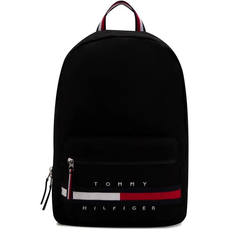 Tommy Hilfiger Casual Business Contrast-Stitched Embroidered Backpack for Men, Cotton, Black