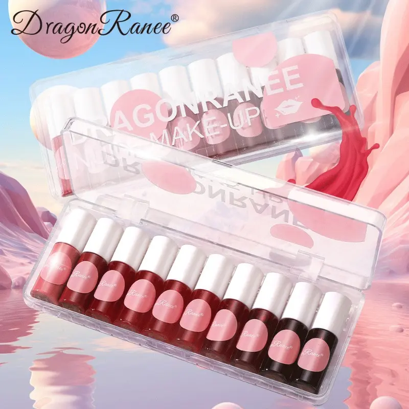 Lip gloss tint liquid, shiny and moisturizing lip gloss set with a base color, 10-piece lipstick set. Highly pigmented, hydrating, lightweight, not sticky, suitable for all skin tones to create the perfect lip look.