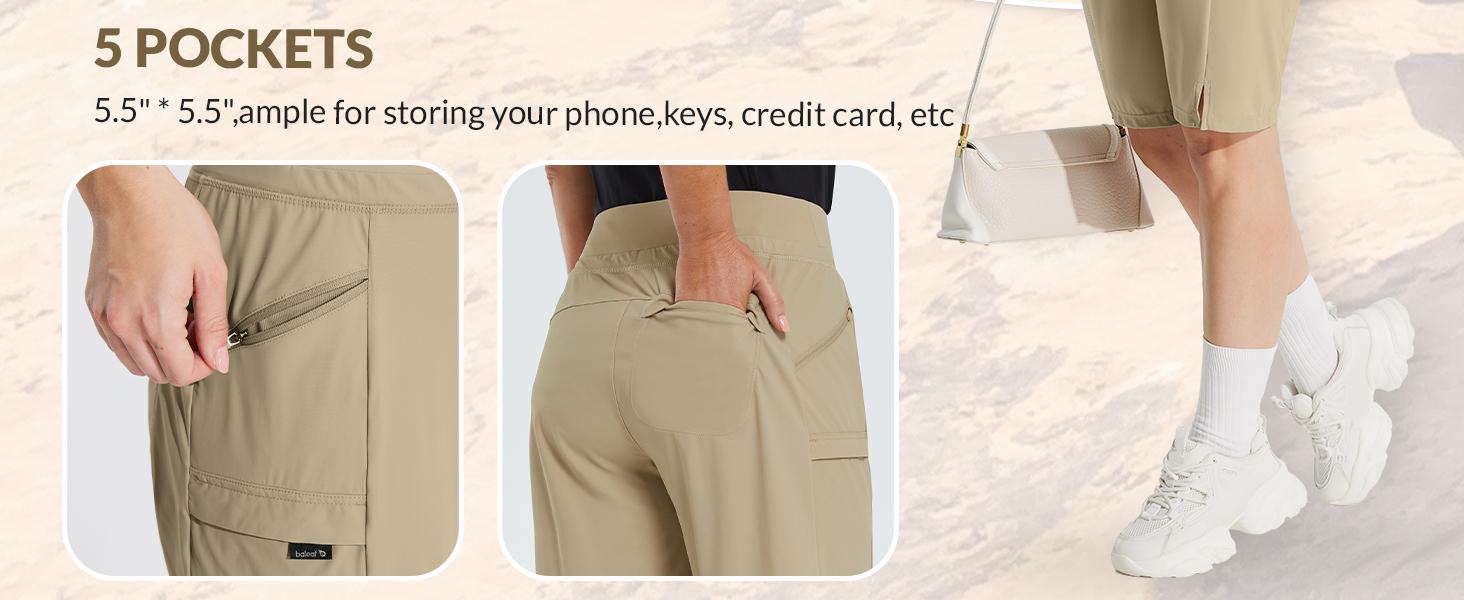 baleaf Women's Hiking Long Shorts 9" Quick Dry Hiking Bermuda Cargo for Curvy Lightweight Knee Length Shorts Pockets -dga003