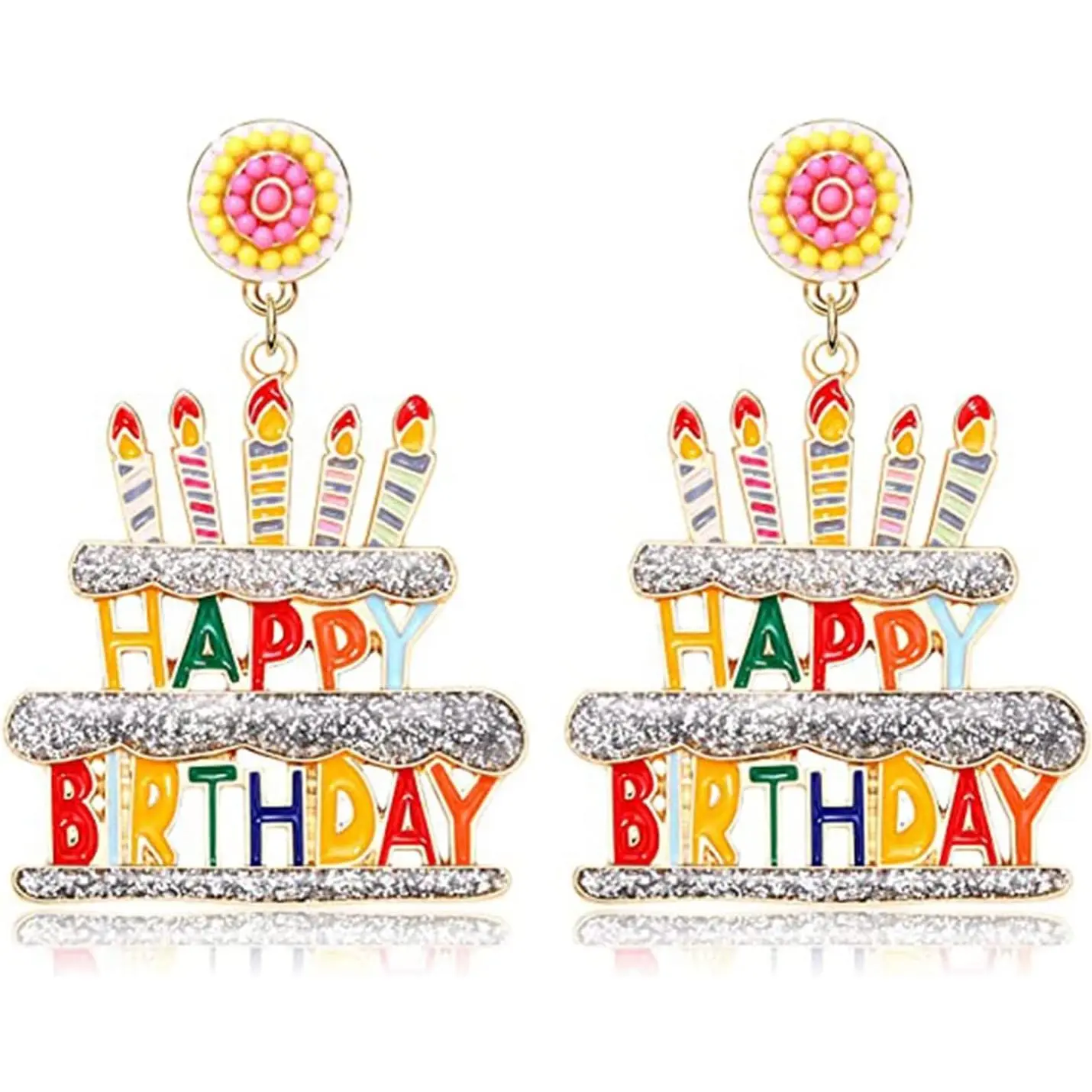 Birthday Earrings Enamel Colorful Happy Birthday Cake Dangle Earrings Statement Birthday Gifts for Women