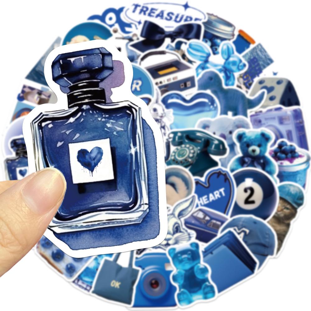 Blue Series Sticker, 50pcs/set Self Adhesive Decorative Stickers, DIY Decals for Water Bottle, Laptop, Phone Case, Scrapbooking, Journal Making