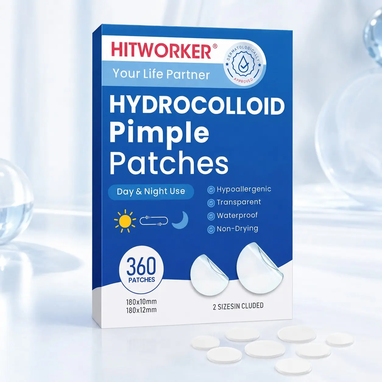 Hydrocolloid Pimple Patches, Invisible Transparent Spot Stickers for Face, Gentle Daily Skincare Patch, 360 Patches, 2 Sizes, Day & Night Use