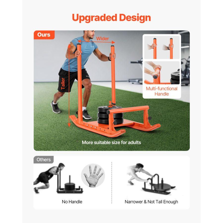 SummerWinsSteel Weight Sled, Fitness Strength Training Equipment with Handle for Speed Training & Athletic Exercise, 1/2-Inch Plates Weight Compatible, Orangedealsforyoudays