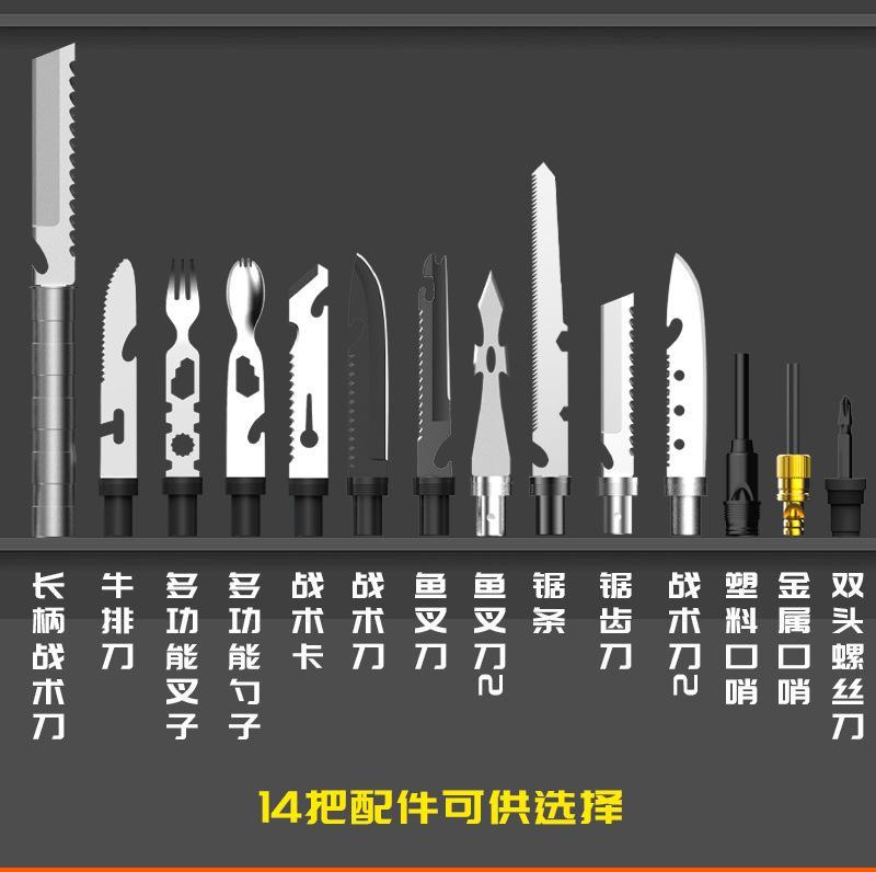 Multifunctional folding shovel, a camping survival tool, equipped with a flint fire starter, suitable for hiking, hunting, fishing, and other outdoor activities