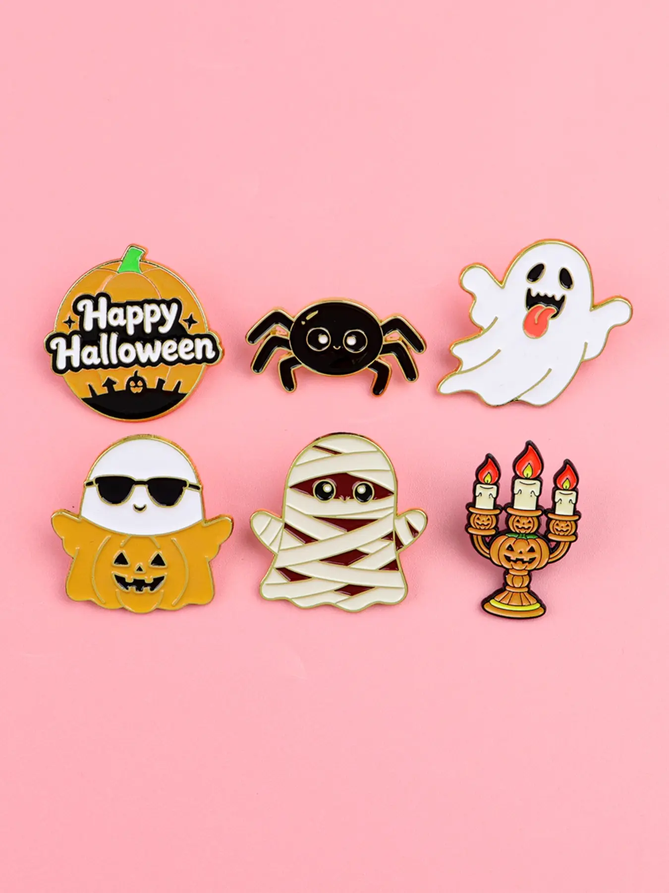 6pcs Halloween Pin Set, Cute Ghost Spider Design, Zinc Alloy Lapel Pins, Fashion Accessories, Perfect Gift Idea for Friends, Alloy Brooch Pin