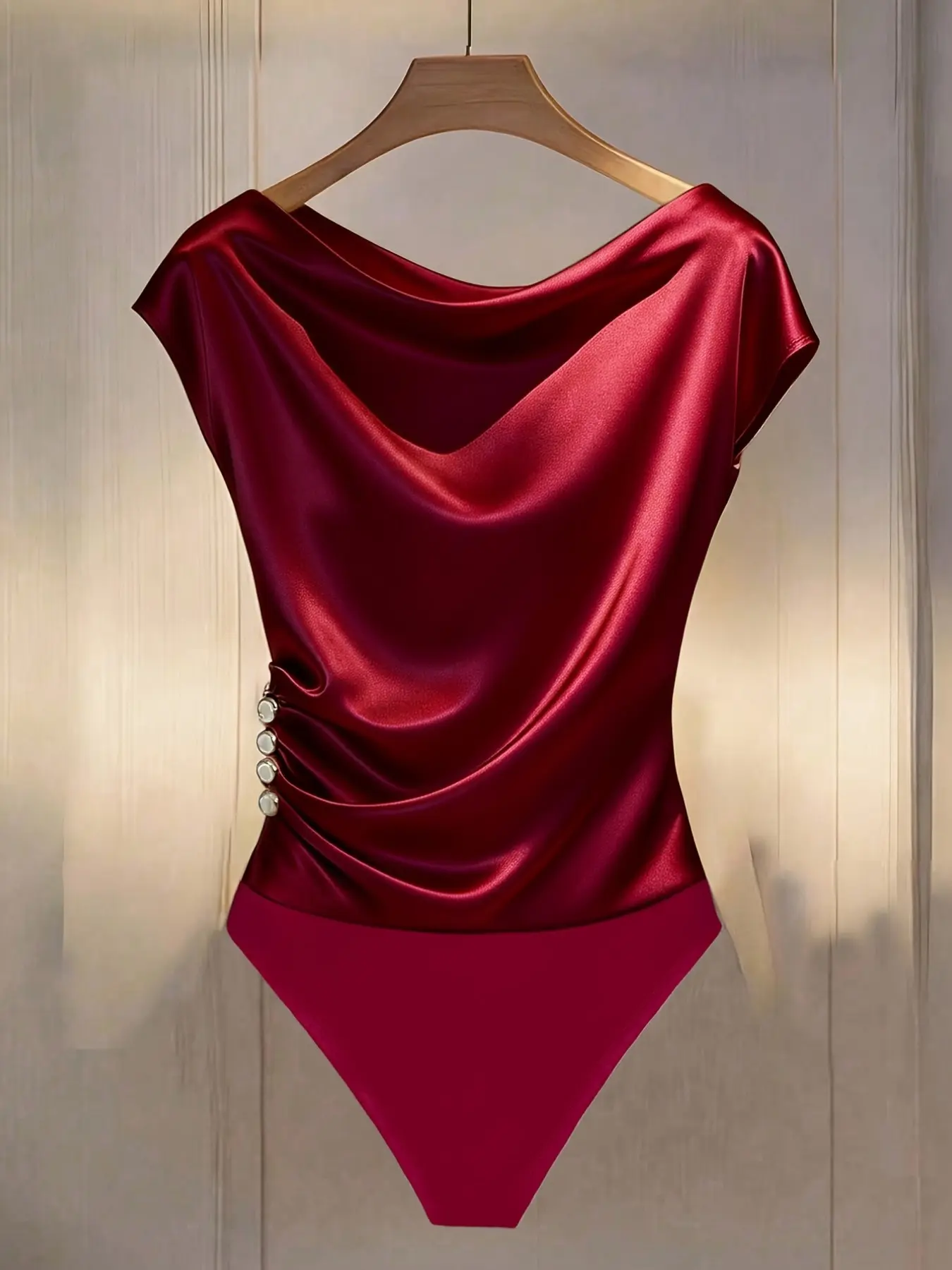 Women's Satin Smooth Drop Shoulder Jumpsuit, Elegant High-End Design, Slim-Fit, Plain Surface, Suitable for Office, Dinner, Dates