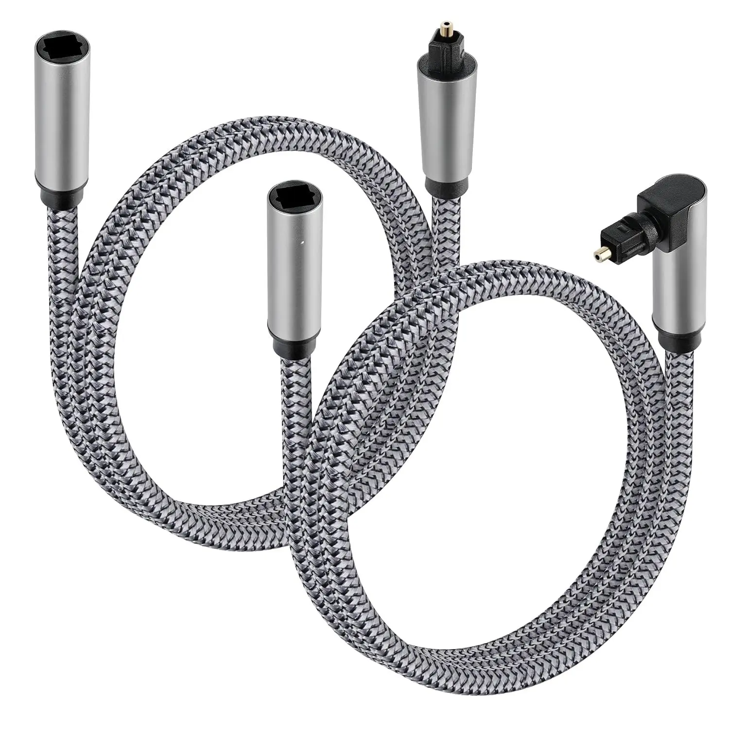 Optical Extension Fiber Digital  Adapter 4 (2 Pack), 90  Right Angle & Straight Male to Female Coupler, Toslink Audio , Nylon Braided for  Theater, Soundbar, TV and