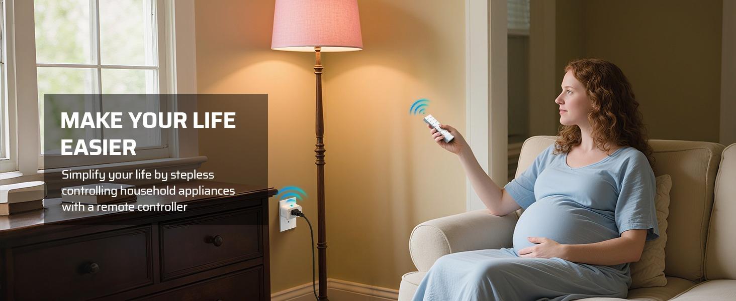 F-PSP02  Wireless Remote Control Outlet with Timer, Indoor Remote Timer Outlet, No Interference No Wiring, 15A/1875W 100FT RF Range, Countdown Light Switch for Lamp, Fan, Christmas Decor, FCC Listed