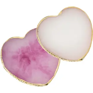 2 Pcs Gold Edge Resin Nail Art Palette, E-Heart Shaped White & Purple Nail Painting Mixing Tray Display Board Nail Polish Holder, Manicure Tools for Nail Artists & Nail Design
