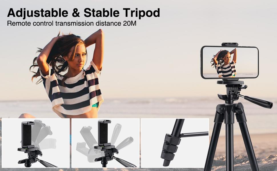 Vlogging Kit for iPhone Android, 53" Phone Tripod with Microphone, LED Light, Wireless Remote, Vlogging Camera for  Starter