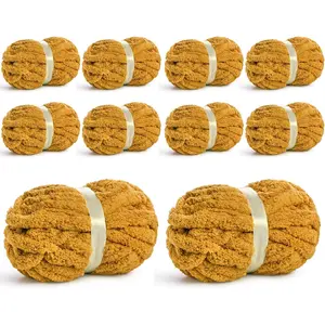 10 Pack  Chenille Yarn for Crocheting, #10 Super Bulky  Soft Yarn for Hand Knitting, 220 yds /70.5 oz  Chunky Knit Throw Blanket Yarn (Turmeric)