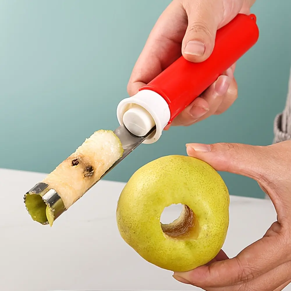Stainless Steel Fruit & Vegetable Corer and Peeler, Stainless Steel Peeling Tool, Apple Corer, 2-in-1 Stainless Steel Peeling Tool, Long-handle Manual Fruit Core Remover Kitchen Gadget, Retractable Peeler