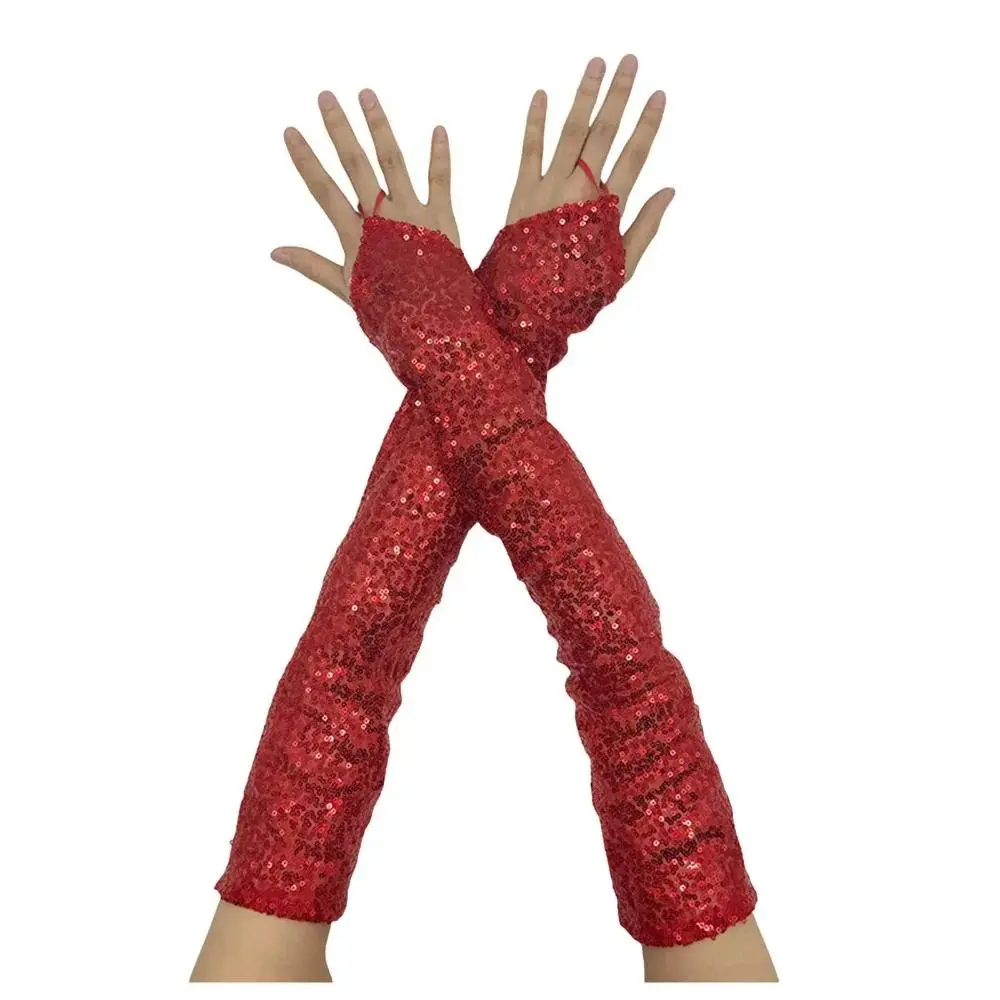 Fashion Fingerless Sequins Gloves Creative Reflective Women Cosplay Gloves Shiny Comfortable Creased Long Gloves Nightclub Stage