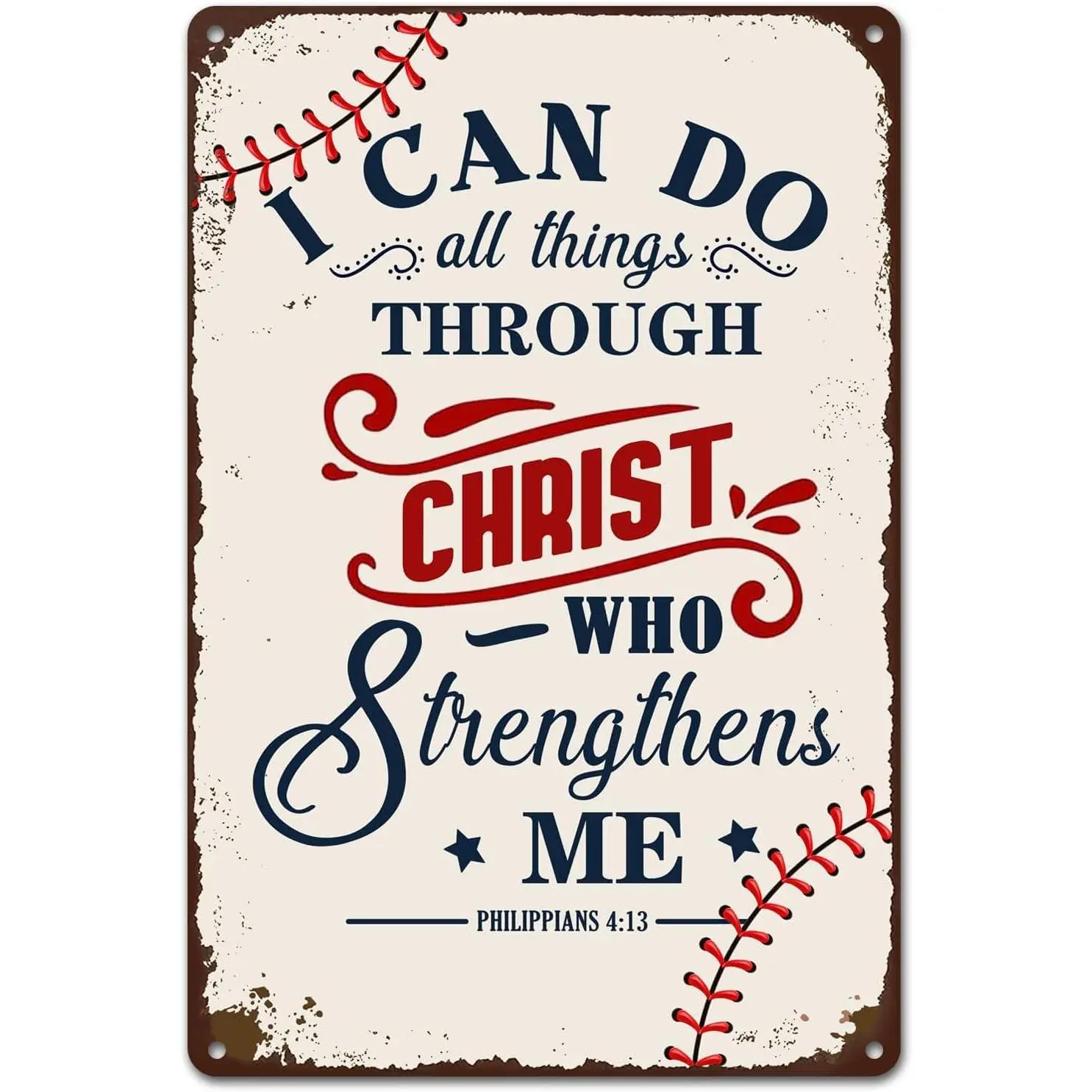 Christian Baseball Metal Wall Decor – “I Can Do All Things Through Christ Who Strengthens Me” Philippian8X12ings 4:13 Inspirational Faith Wall Art | Rustic Religious Tin Sign for Home & Church Decor