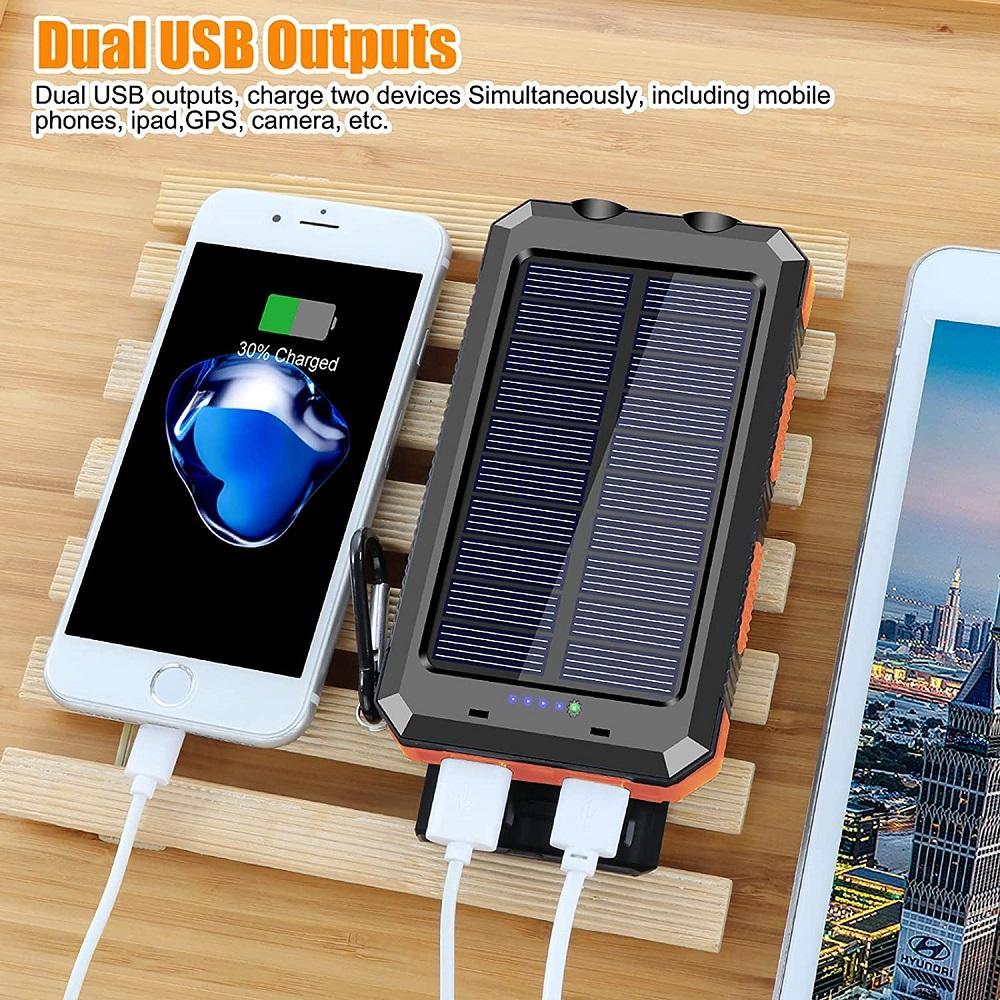 10000 mAh Portable Solar Power Bank with Solar Panels, Solar Powered Charger with Dual LED Flashlights, Power Bank for Travel, Camping, Travel Gadgets #GLOBAL PICKS