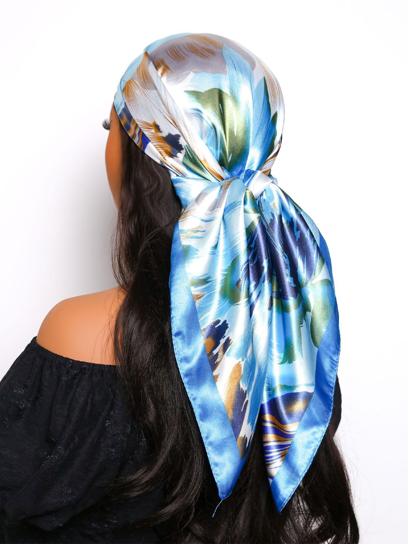 Women's Elegant Random Print Square Scarf, Fashionable Soft Satin Scarf for Daily Wear, Casual Versatile Hair Accessories for Women & Girls, Fashion Hair Scarves
