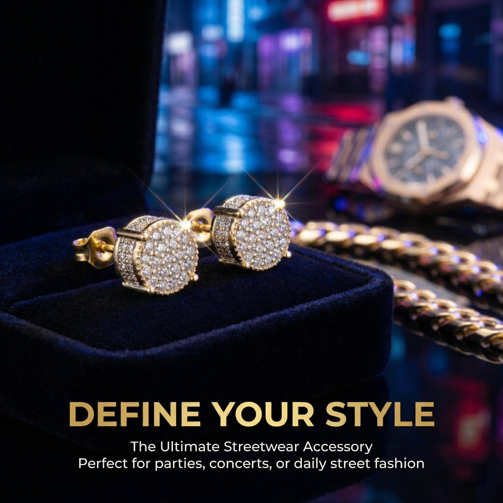 14 Karat Gold-Plated Round Cubic Zirconia Stud Earrings for Men - 4-Prong Iced-Out Hip-Hop Alloy Base Earrings with Butterfly,Screw Backs,Hypoallergenic Thick Small Cross Design,Casual Everyday Wear,Avoid Water,Luxury Party Wedding Jewelry