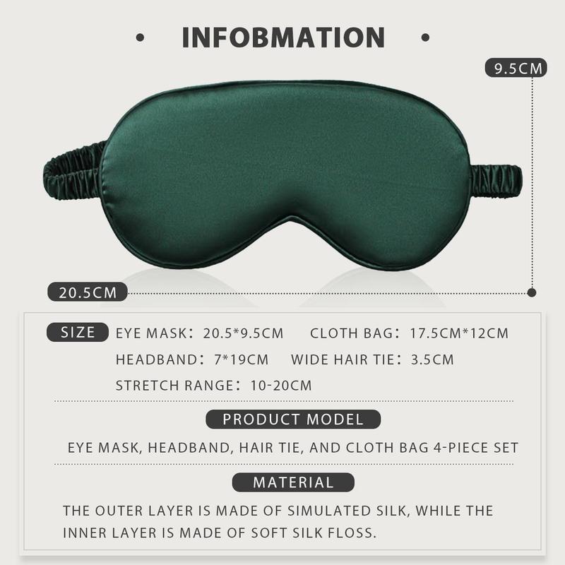 KatchMe Women's Silk 4PCS Solid Color Sleeping Set, Comfort Satin Eye Mask Headband Scrunchies with Storage Bag Portable 4 Pieces Set KatchMe Women's Silk 4PCS Solid Color Sleeping Set, Comfort Satin Eye Mask Headband Scrunchies with Storage Bag Portable 4 Pieces Set