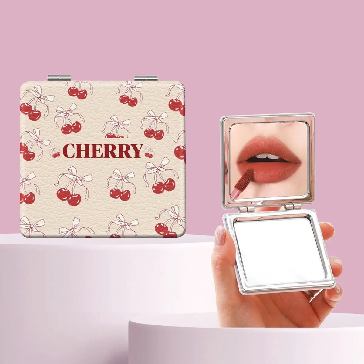 Millennium Y2K Style Cherry Bow Alphabet Makeup Mirror, Foldable Mini Handheld Mirror, Perfect Gift for Friends and Family