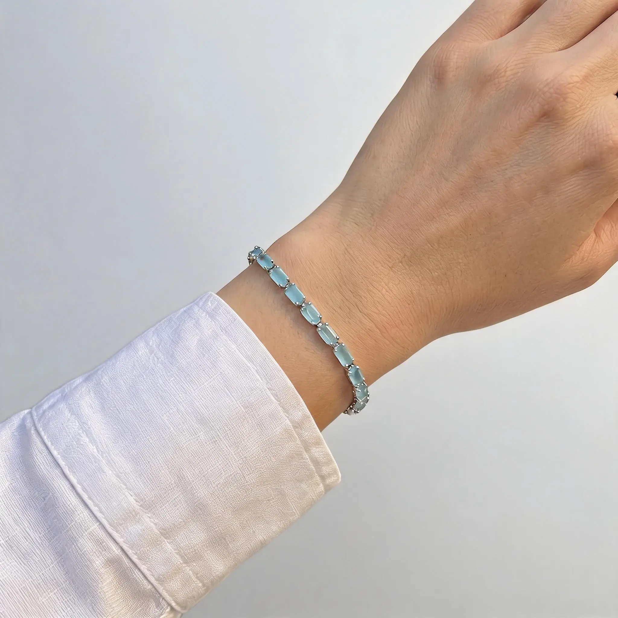 Crystal Tennis Bracelet for Layering, Dainty Stackable Rectangle Gemstone Bracelet for Women