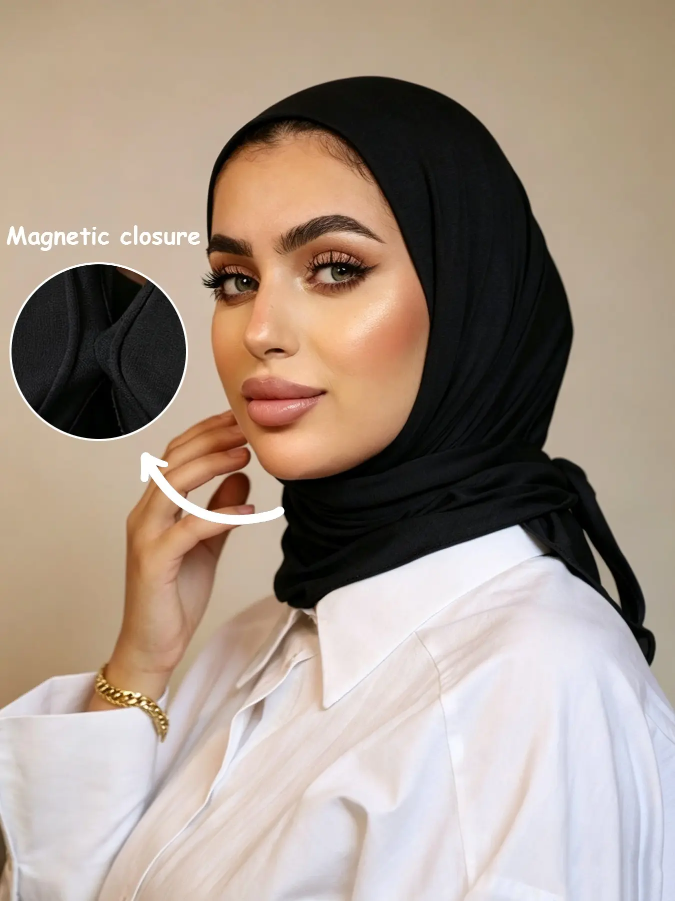 1pc Triangle Magnetic Headscarf, Stretchable Hijab with Magnet Buttons, Soft Comfortable Breathable Jersey Hijab for All Occasions