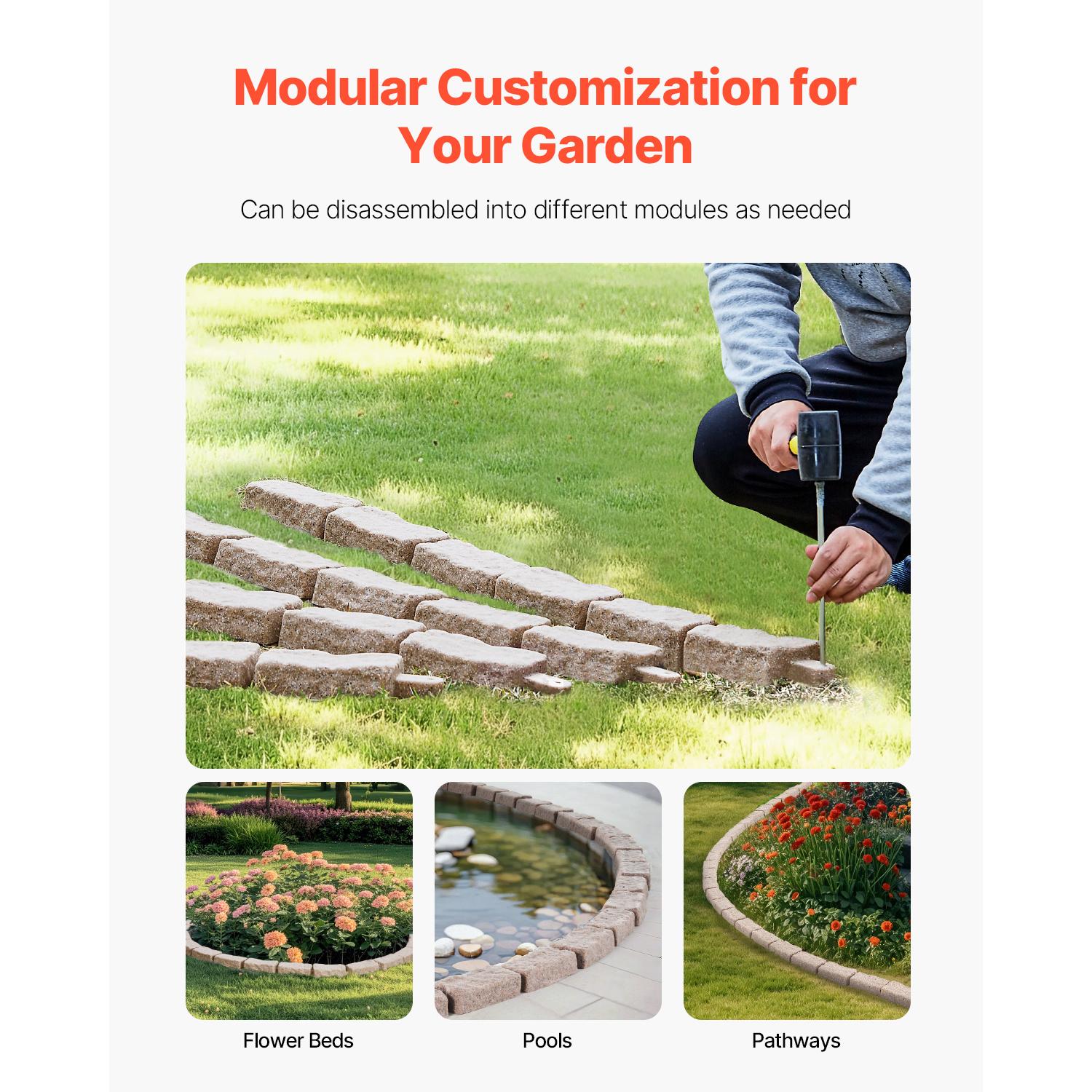 VEVOR Imitation Stone Landscape Lawn Edging Border Fade-Free No Digging Required Small/Medium/Large Beige/Sandstone Grey/Brown Heavy Duty Ballistic Nylon Tool Bag Luminous Resin Christmas Music Box Ornament Carpenter Belt with Suspenders removable zipper