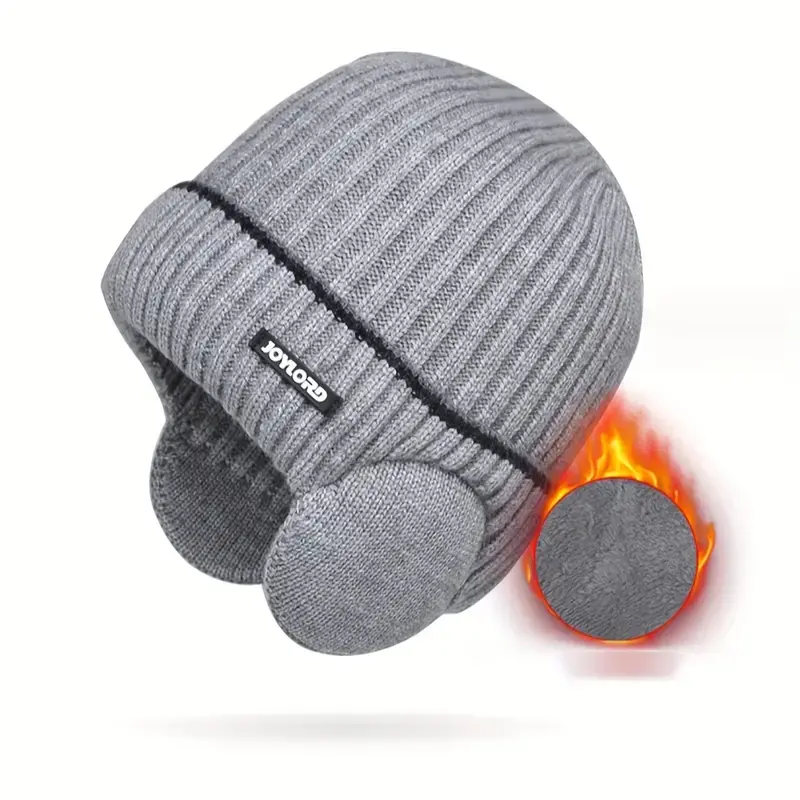 Unisex Label Outdoor Cycling Fleece Lined Knit Hat, Earflap Beanie Cap, Winter Windproof Warmth Essential Gift for Christmas & Birthdays