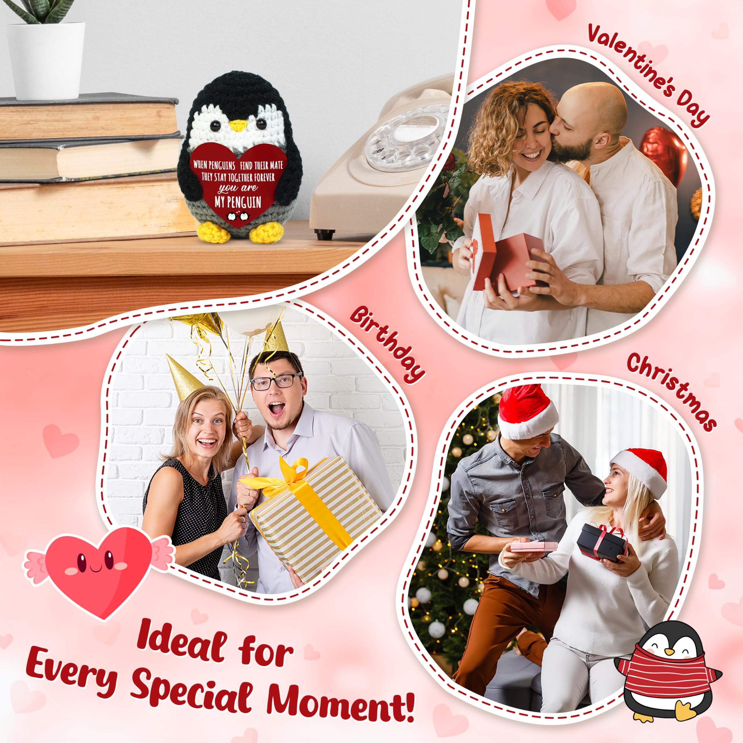 Super Soft Hand-Knitted Mini Penguin Plush Toy, Cute Emotional Support Companion for Anxiety Stress Relief, Perfect Christmas Presents Holiday Gifts, Birthday Gifts for Women Men, Teacher Appreciation Gifts, Small Desk Ornament, Keychain Bag Pendant, Love