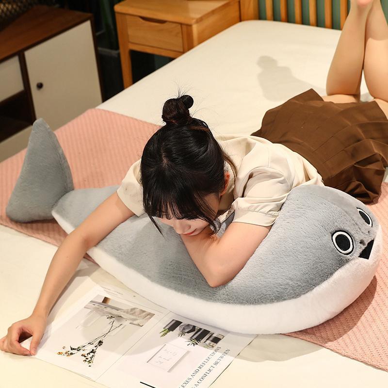 50/80/100CM Sacabambaspis Grey Lifelike Fish Doll Plush Toy Stuffed Pillow Sea Animals Toys Sofa Cushion Decor for Kids Girls