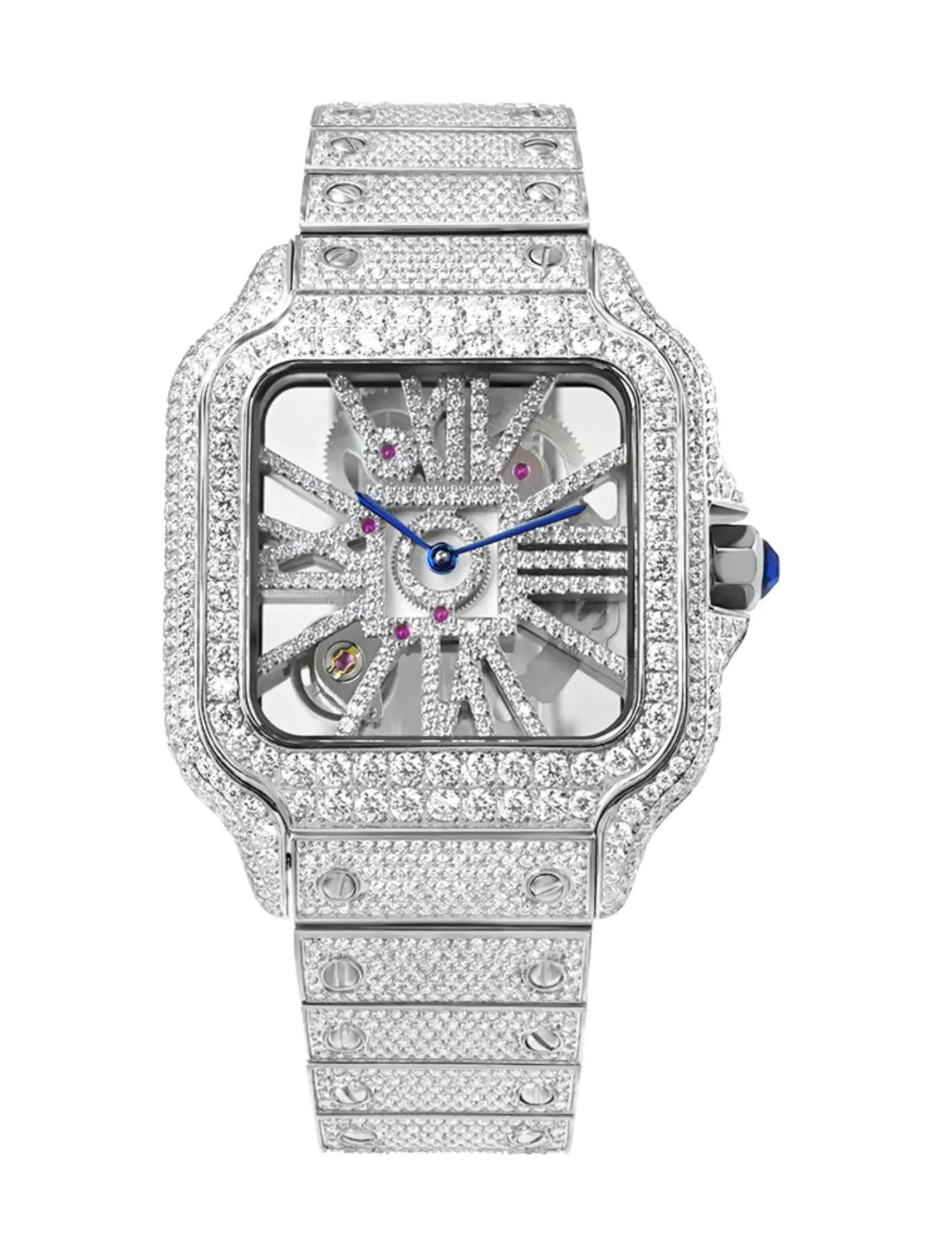 Luxury Fashion Watch with Moissanite Dial, Quartz Movement, Silver Color Square Case, Sapphire Crystal Glass, All Seasons