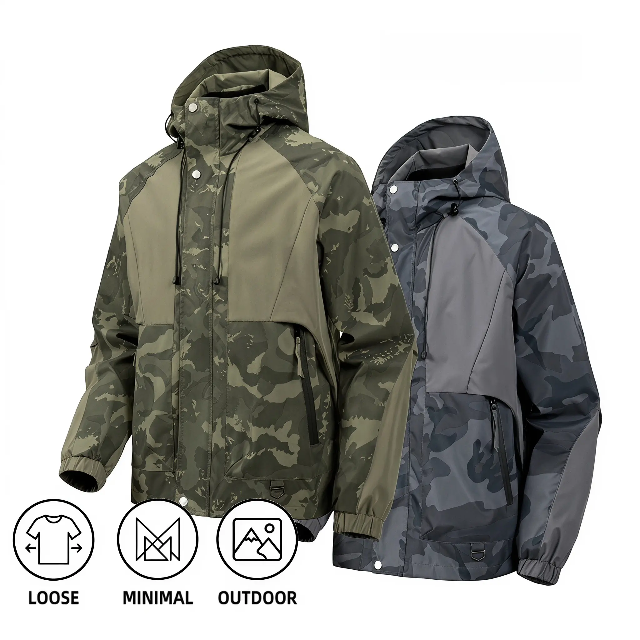 Men's Camo Hooded Jacket with Windproof and Water-Resistant Fabric, Built as a Functional Jacket Coat for Outdoor Activities and Everyday Casual Wear.