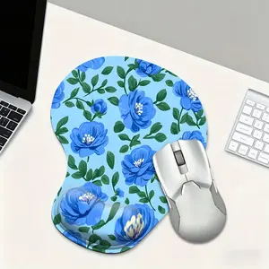 Vintage Blue Rose Aesthetic Wrist Rest Mouse Pad, Anti-Fatigue Cushioned Gel Mousepad, Orthopedic Joint Protection Desk Mat, Aesthetic Retro Stationery for Office PC