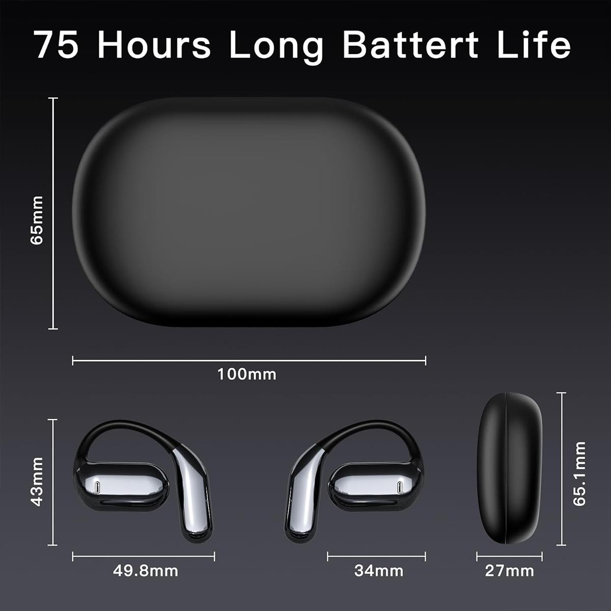 Smart Open Ear Bluetooth Wireless Earbuds,LED Display Charging Case,Call Noise Canceling Mic For Travel Business,Running Fitness and Learning Ergonomic Design Headphones Audio