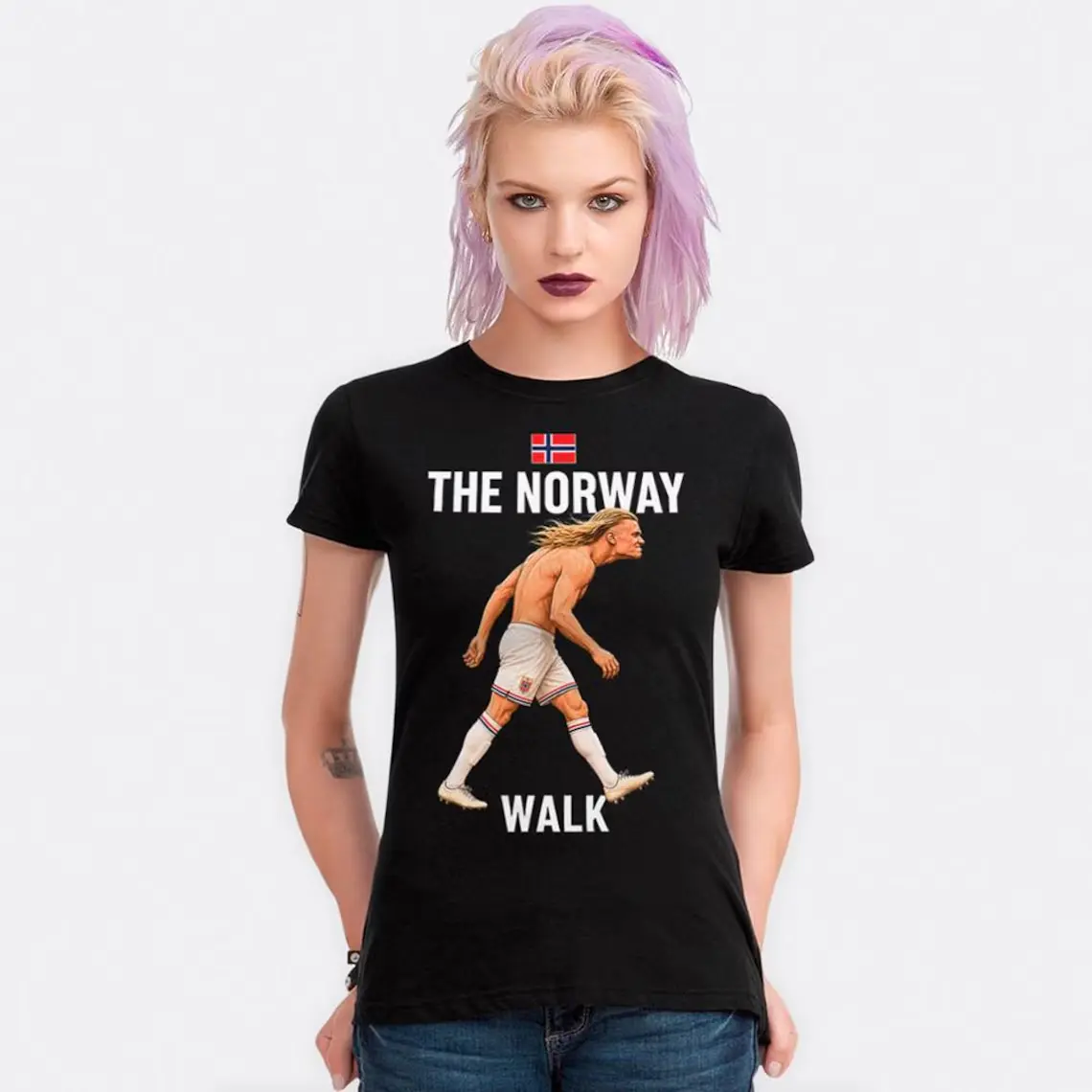 100% Cotton Ribbed Fabric Street T-Shirt - Erling Braut Haaland The Norway Walk Tops, Menswear Sleeves, Unisex Sizes for Party Accessories