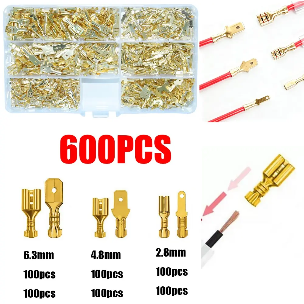 600pcs Boxed 2.8/4.8/6.3mm Male/female Spade Connectors, Wire Crimp Terminals with Insulated Sleeves, Home Decor Kit