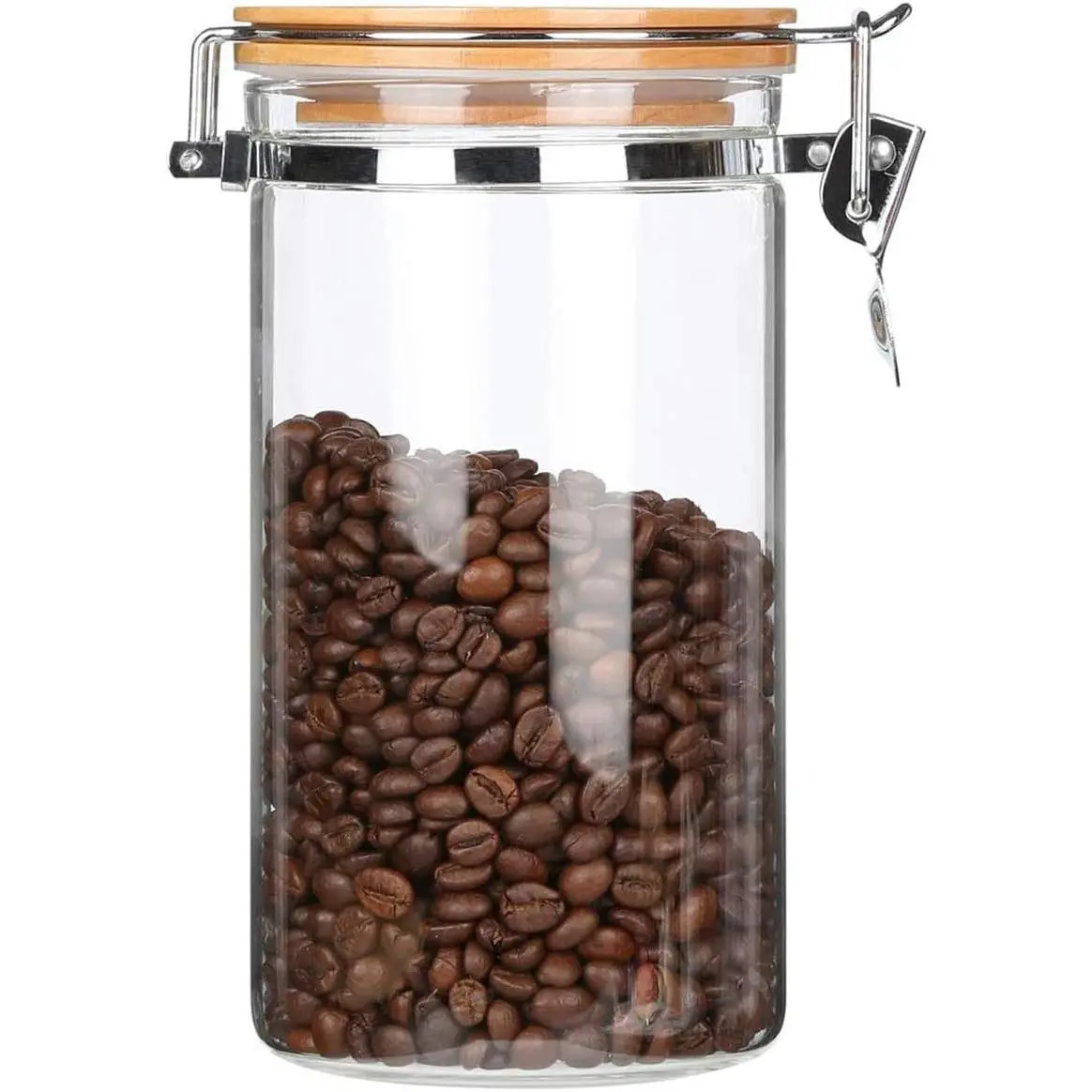 40 oz Glass Coffee Container (Holds 1 lb Coffee Beans) with Airtight Bamboo Lid - Clear Coffee Jar Canister for Grounds Storage, Aesthetic Kitchen Counter Decor