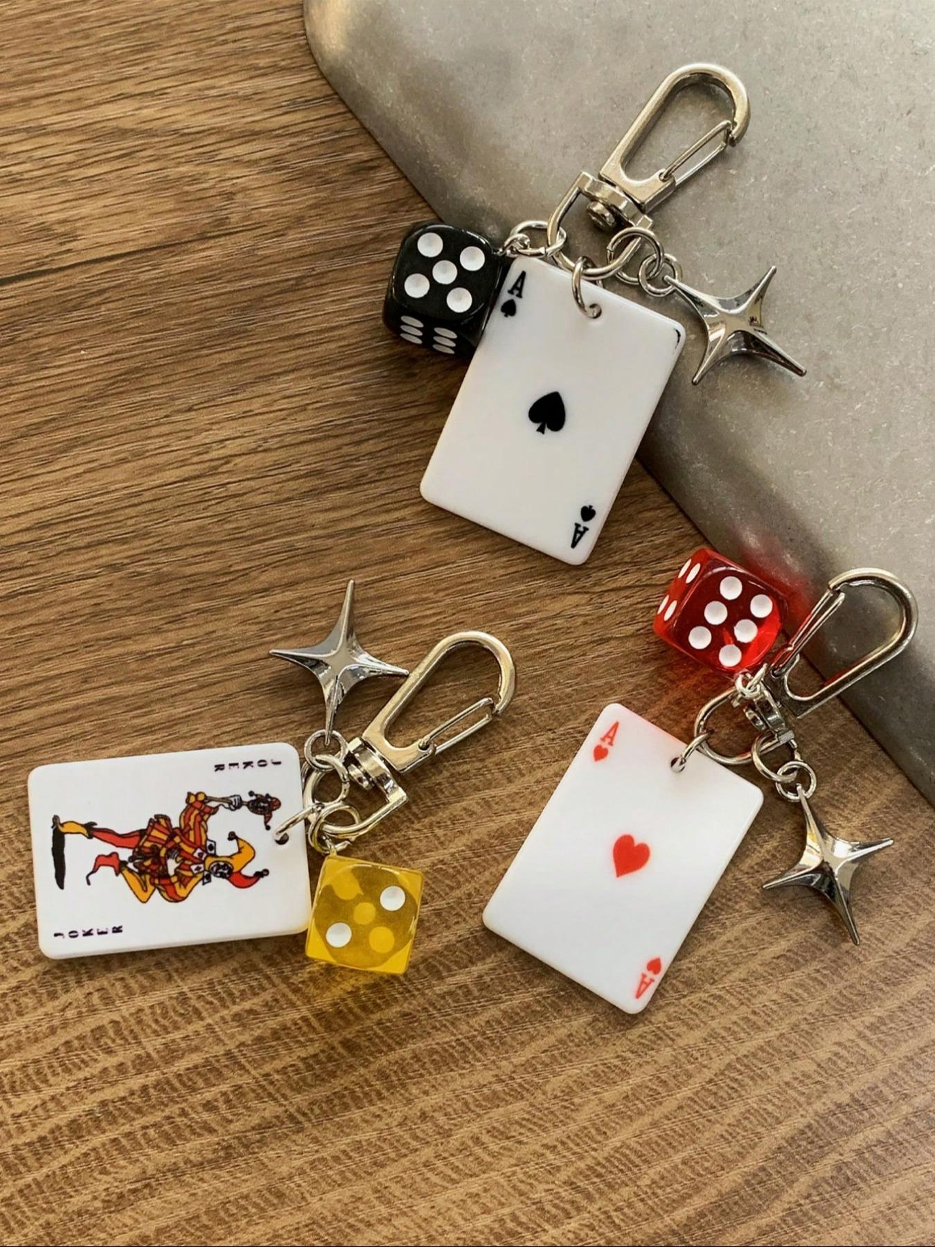 Poker Dice Keychain Set with Star Pendant, Club Diamond Alloy Metal Keychain for Bags, Cartoon Number Theme Jewelry, Car Key Chain Accessories