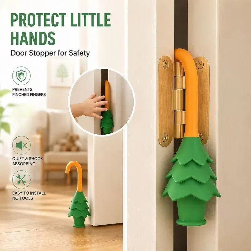 2 Pack Silicone Door Stopper No Drill Baby Finger Pinch Guard, Rotatable Door Hinge Pinch Protector Child Safety Door Stop Door Clip Door Hanger Lock Anti Slam Door Holder for Home Kids Toddlers