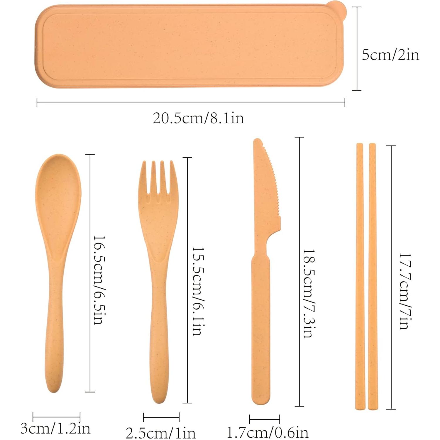Utensils Set with Case, 4 Sets Wheat Straw Travel Cutlery Set, Portable Spoon  Fork Chopsticks Lunch Box Utensil Set for  Adults